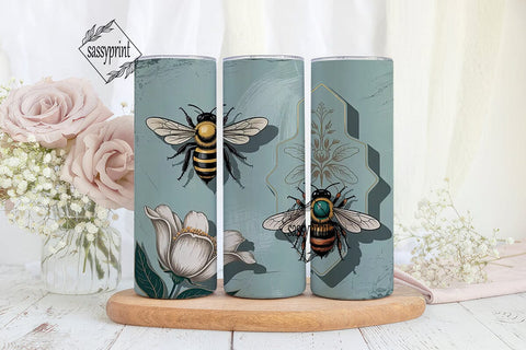 Vintage Bee Tumbler Wrap PNG Sublimation sassyprint 
