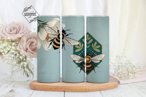 Vintage Bee Tumbler Wrap PNG Sublimation sassyprint 
