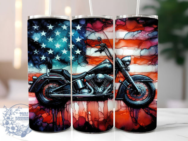 Vintage Biker American Flag Tumbler, American Flag Biker Cup, Patriotic Motorcycle Wrap, Retro Biker Tumbler PNG, 20oz USA Flag Tumbler, Classic Bike Sublimation, Freedom Rider Cup Sublimation ToriDesigns 