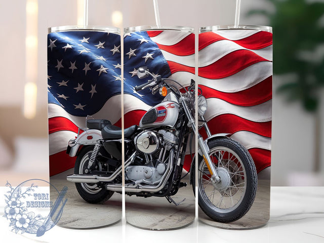 Vintage Biker American Flag Tumbler, American Flag Biker Cup, Patriotic Motorcycle Wrap, Retro Biker Tumbler PNG, 20oz USA Flag Tumbler, Classic Bike Sublimation, Freedom Rider Cup Sublimation ToriDesigns 