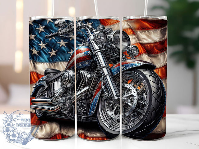 Vintage Biker American Flag Tumbler, American Flag Biker Cup, Patriotic Motorcycle Wrap, Retro Biker Tumbler PNG, 20oz USA Flag Tumbler, Classic Bike Sublimation, Freedom Rider Cup Sublimation ToriDesigns 