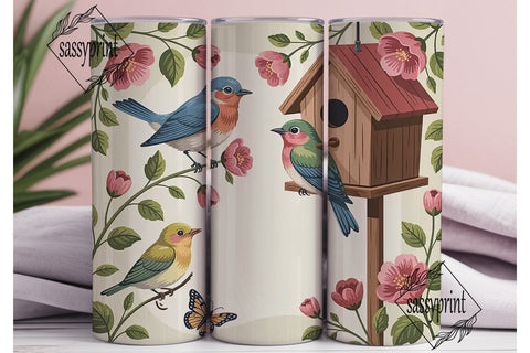 Vintage Birds 20oz Tumbler Wrap Sublimation sassyprint 