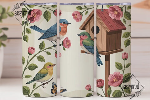 Vintage Birds 20oz Tumbler Wrap Sublimation sassyprint 