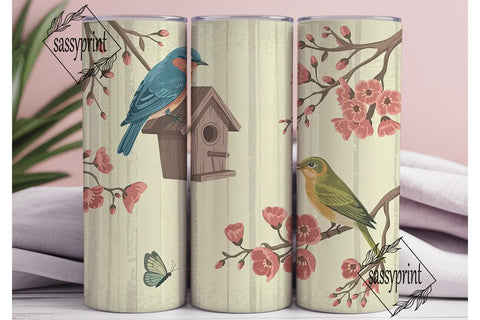 Vintage Birds 20oz Tumbler Wrap Sublimation sassyprint 