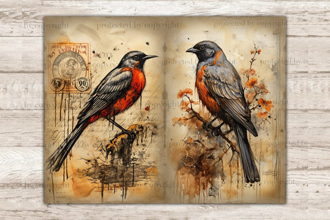 Vintage Birds Junk Journal Pages | Digital Collage Sheet SVG GlamArtZhanna 