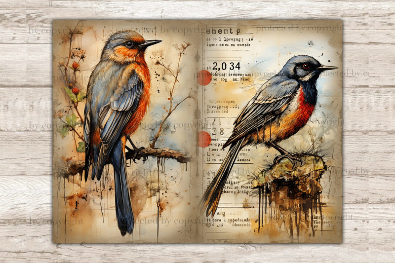 Vintage Birds Junk Journal Pages | Digital Collage Sheet - So Fontsy