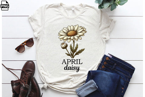 Vintage Birth Flower April Daisy Clipart Printable File Sublimation Creativedesigntee 