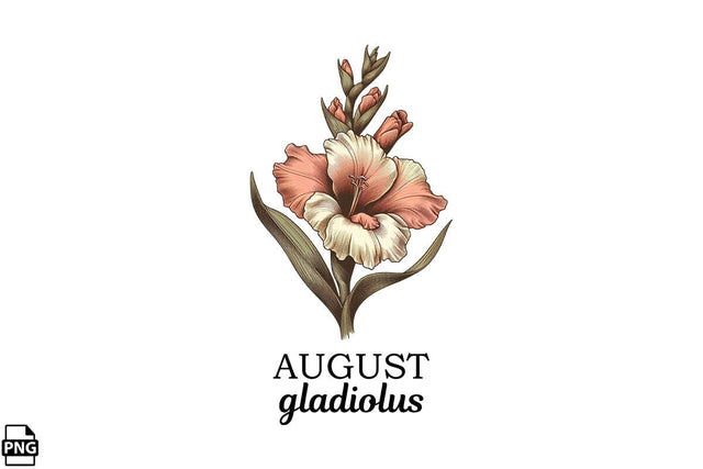 Vintage Birth Flower August Gladiolus Clipart Printable File Sublimation Creativedesigntee 