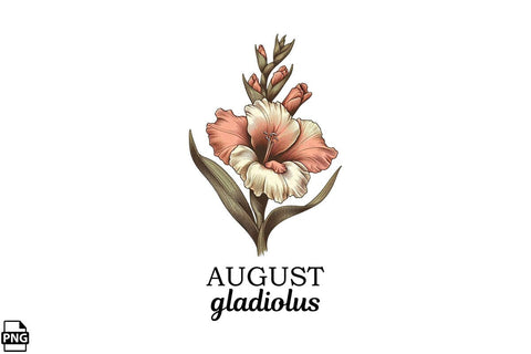 Vintage Birth Flower August Gladiolus Clipart Printable File Sublimation Creativedesigntee 