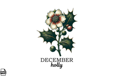 Vintage Birth Flower December Holly Clipart Printable File Sublimation Creativedesigntee 