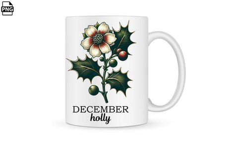 Vintage Birth Flower December Holly Clipart Printable File Sublimation Creativedesigntee 