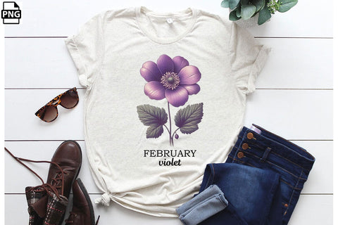 Vintage Birth Flower February Violet Clipart Printable File Sublimation Creativedesigntee 