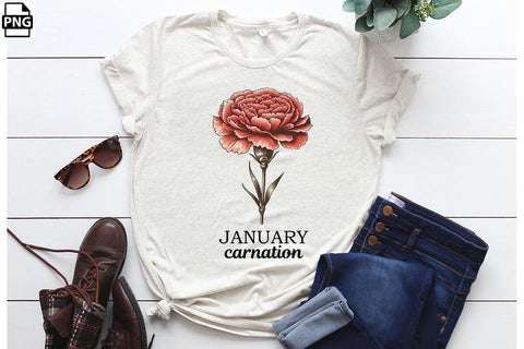 Vintage Birth Flower January Carnation Clipart Printable File Sublimation Creativedesigntee 