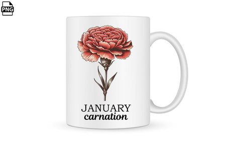 Vintage Birth Flower January Carnation Clipart Printable File Sublimation Creativedesigntee 