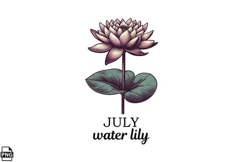 Vintage Birth Flower July Water Lily Clipart Printable File Sublimation Creativedesigntee 