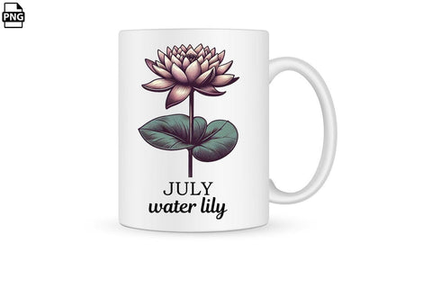 Vintage Birth Flower July Water Lily Clipart Printable File Sublimation Creativedesigntee 