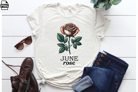 Vintage Birth Flower June Rose Clipart Printable File Sublimation Creativedesigntee 