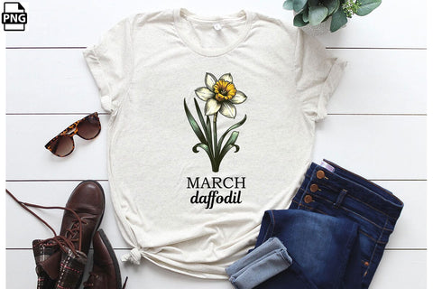 Vintage Birth Flower March Daffodil Clipart Printable File Sublimation Creativedesigntee 
