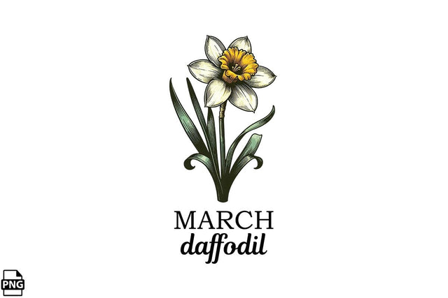 Vintage Birth Flower March Daffodil Clipart Printable File Sublimation Creativedesigntee 