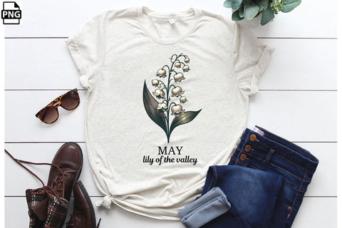 Vintage Birth Flower May Lily Of The Valley Clipart Printable File Sublimation Creativedesigntee 