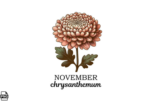 Vintage Birth Flower November Chrysanthemum Clipart Printable File Sublimation Creativedesigntee 