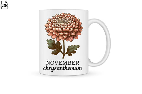 Vintage Birth Flower November Chrysanthemum Clipart Printable File Sublimation Creativedesigntee 