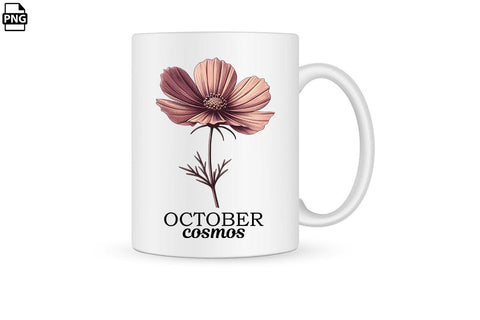 Vintage Birth Flower October Cosmos Clipart Printable File Sublimation Creativedesigntee 