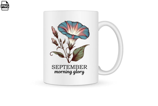 Vintage Birth Flower September Morning Glory Clipart Printable File Sublimation Creativedesigntee 