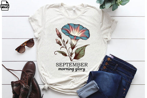 Vintage Birth Flower September Morning Glory Clipart Printable File Sublimation Creativedesigntee 