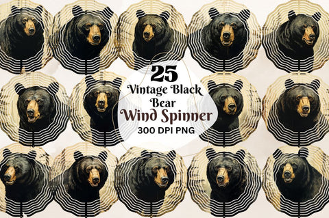 Vintage Black Bear Wind Spinner Sublimation Design Sublimation Regulrcrative 