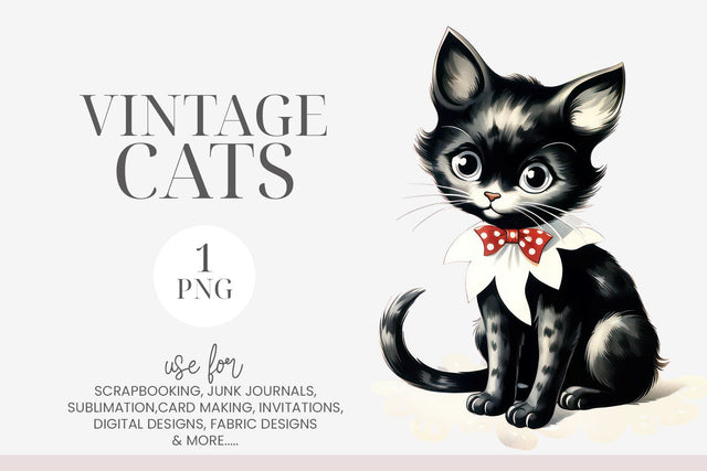 Vintage Black Cat Clipart PNG Sublimation BijouBay 