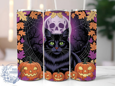 Vintage Black Cat Gothic Halloween Tumbler, Spooky Cat Cup, 20Oz Sublimation Wrap, Gothic Cat Mug, Autumn Halloween Drinkware, Black Cat Coffee Tumbler, Vintage Halloween Design Sublimation ToriDesigns 