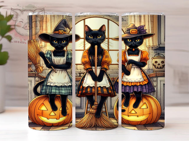 Vintage Black Cats 20oz Tumbler Png, Straight & Tapered Tumbler Png, Autumn Florals Tumbler Png, Digital Download PNG Sublimation Lara' s Designs 