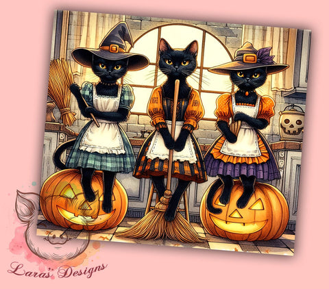 Vintage Black Cats 20oz Tumbler Png, Straight & Tapered Tumbler Png, Autumn Florals Tumbler Png, Digital Download PNG Sublimation Lara' s Designs 