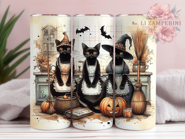 Vintage Black Cats 20oz Tumbler Wrap PNG, Autumn Florals Tumbler PNG Sublimation, Straight & Tapered Tumbler Wrap, Instant Digital Download Sublimation Li Zamperini 