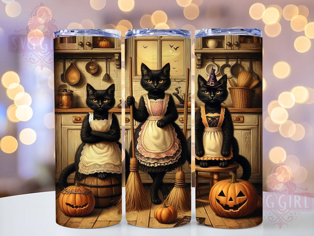 Vintage Black Cats 20oz Tumbler Wrap Sublimation Design, Straight Tapered Tumbler Wrap, Spooky Cottage Core Halloween Tumbler Png, Instant Digital Download Sublimation SvggirlplusArt 