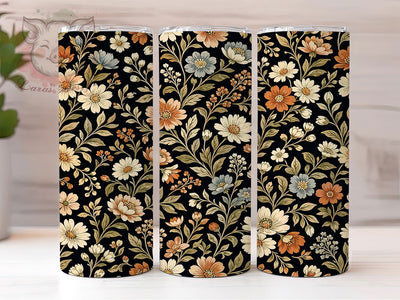 Vintage Black Floral 20oz Tumbler, Black Floral Motif, Vintage Art Design, Elegant Theme, Chic Accent, Classic Charm, Sublimation Wrap, 20oz Tumbler Sublimation Lara' s Designs 