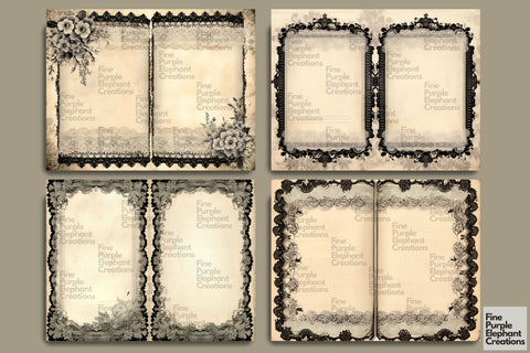 Vintage Black Lace Paper | Junk Journal Pages Digital Pattern Fine Purple Elephant Creations 