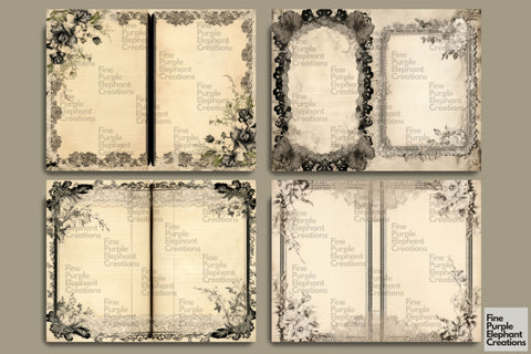 Vintage Black Lace Paper | Junk Journal Pages Digital Pattern Fine Purple Elephant Creations 