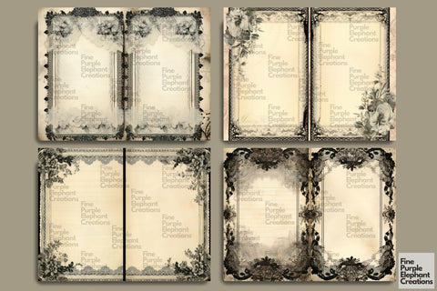Vintage Black Lace Paper | Junk Journal Pages Digital Pattern Fine Purple Elephant Creations 