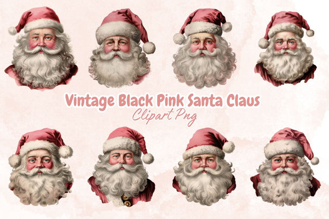 Vintage Black Pink Santa Claus Clipart Bundle Sublimation Designangry 