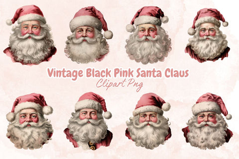 Vintage Black Pink Santa Claus Clipart Bundle Sublimation Designangry 