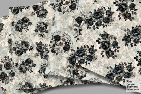 Vintage Black Rose Lace Digital Paper | Gothic Romantic Sublimation Digital Pattern Fine Purple Elephant Creations 