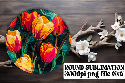 Vintage Blossom Circle Sublimation Set: Keychain, Coaster, Ornament Pack Sublimation afrosvg 