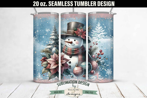 Vintage Blue and Pink Christmas Snowman SEAMLESS 20 oz. Tumbler Design Sublimation Ewe-N-Me Designs 