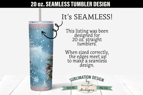 Vintage Blue and Pink Christmas Snowman SEAMLESS 20 oz. Tumbler Design Sublimation Ewe-N-Me Designs 