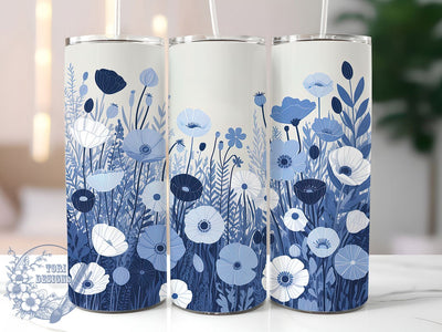 Vintage Blue Wildflower Floral Tumbler, Blue Wildflower Tumbler, Rustic Flower Wrap, Artistic Botanical Wrap, Whimsical Wildflower Wrap, Sublimation Design, Trendy Gift Idea Sublimation ToriDesigns 