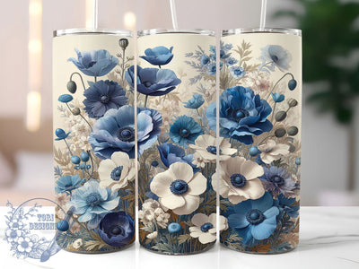 Vintage Blue Wildflower Floral Tumbler, Blue Wildflower Tumbler, Rustic Flower Wrap, Artistic Botanical Wrap, Whimsical Wildflower Wrap, Sublimation Design, Trendy Gift Idea Sublimation ToriDesigns 
