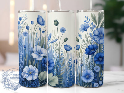 Vintage Blue Wildflower Floral Tumbler, Blue Wildflower Tumbler, Rustic Flower Wrap, Artistic Botanical Wrap, Whimsical Wildflower Wrap, Sublimation Design, Trendy Gift Idea Sublimation ToriDesigns 