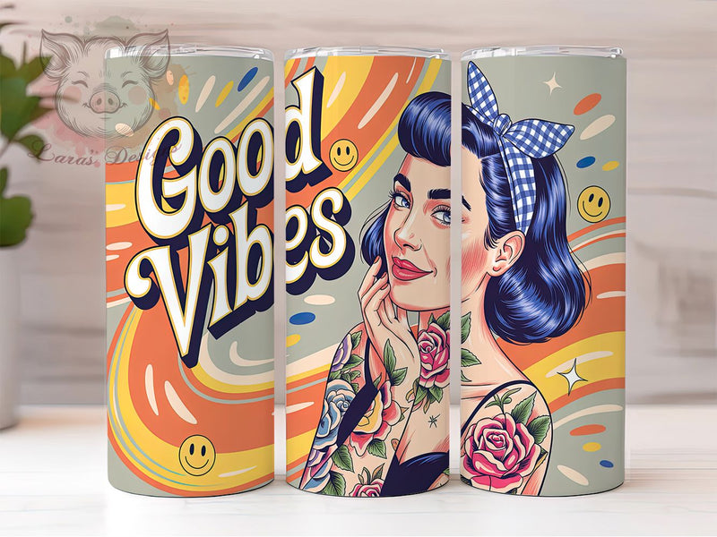 Vintage & Boho Chic Tattoo Tumbler, Good Vibes Design, Vintage Girl Wrap, 70s Hippie Sublimation, Positive Quote Tumbler, Boho Chic Tumbler, DIY Hippie Tumbler Sublimation Lara' s Designs 